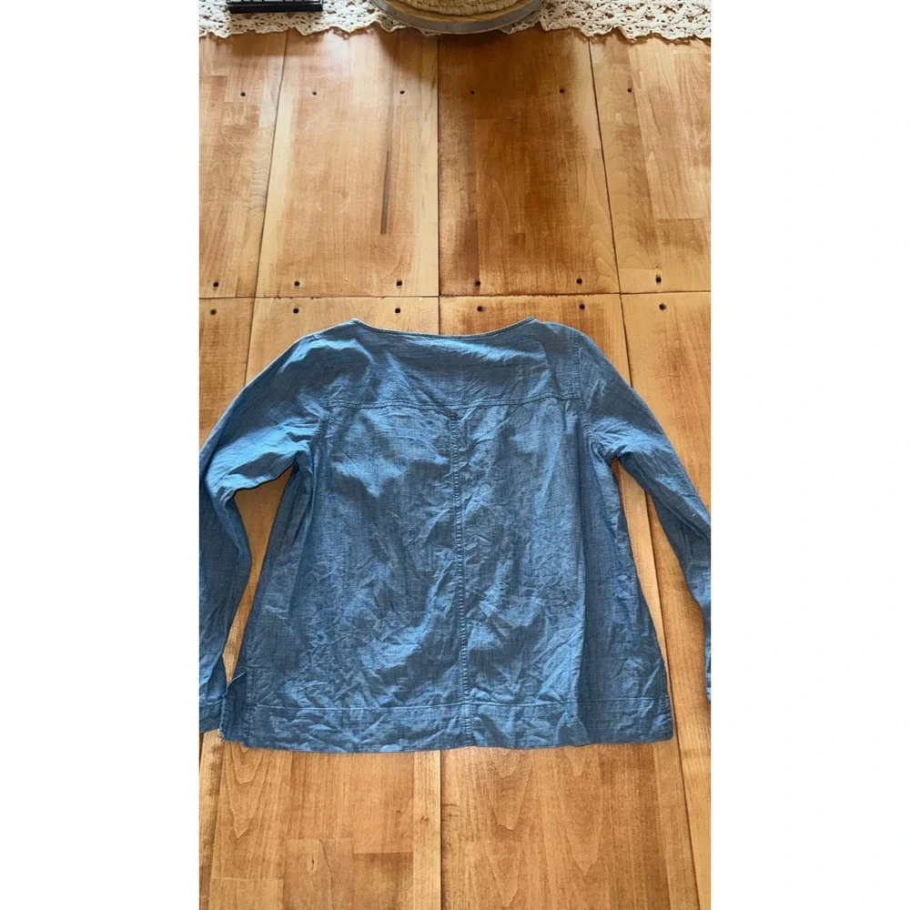 J.Crew Womens Blue 100% Cotton Chambray‎ Long Sleeve Pullover Top Size M